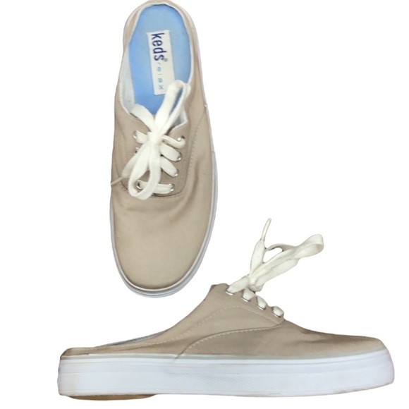 Keds Canvas Slip On Mule Skimmer Sneakers Size 5.5 Beige White - Picture 1 of 10